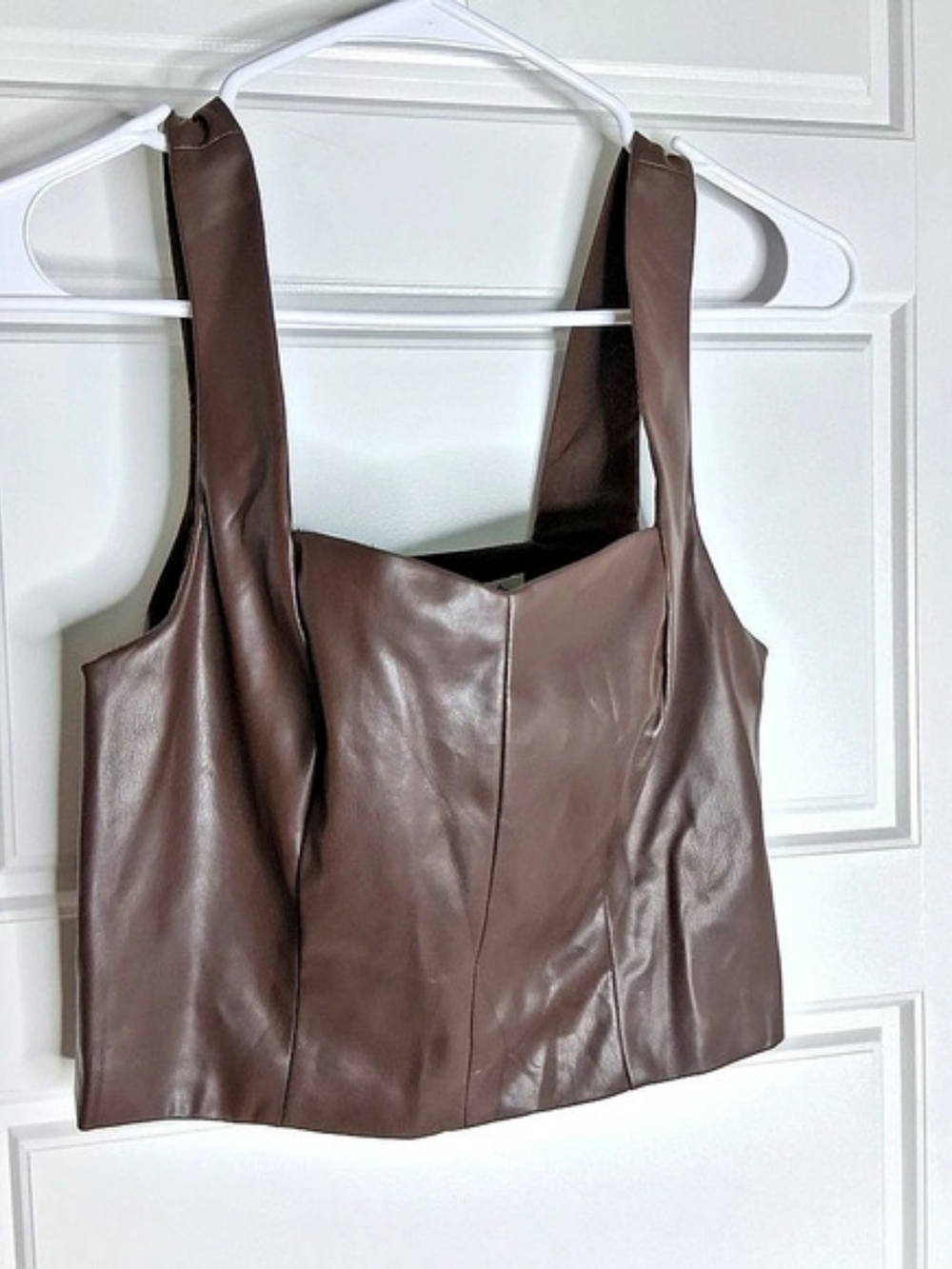 Espresso Brown Faux Leather Seamed Bustier Tank Top